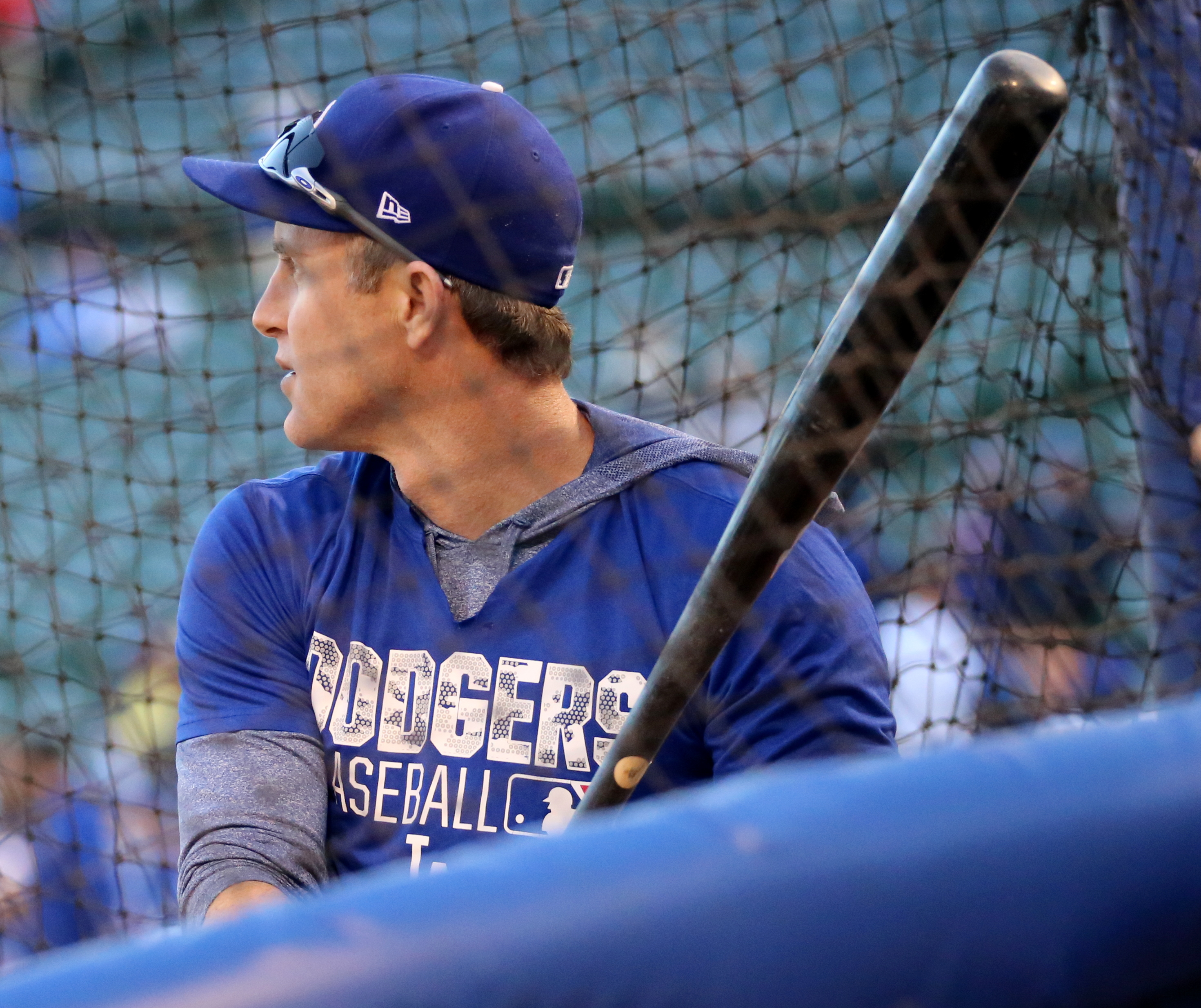 Dodgers second baseman Chase Utley takes batting practice before NLCS Game 6.